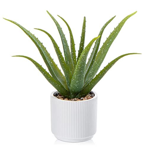 Image of Oairse 28CM Artificial Plants Indoor Fake Aloe Vera Plants in Ceramic Pot Artificial Succulents Plant Decorative Fake Plants Potted Faux Desk Plant for Home Office Bathroom Bedroom Shelf Decoration