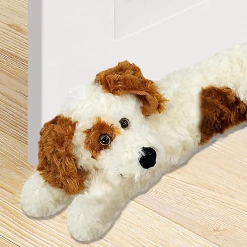 Image of The Magic Toy Shop Novelty Door Draft Excluder Cushion Cream Dog - Perfect for Blocking Wind, Noise, Light, and Dust - Sausage Dog Draught Excluder for Doors - Great Gift