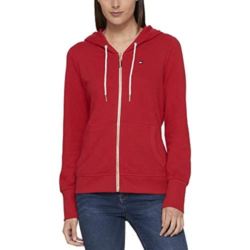 Image of Tommy Hilfiger Women's Flag Zip Hoodie Hooded Sweatshirt, Scarlet, XXL