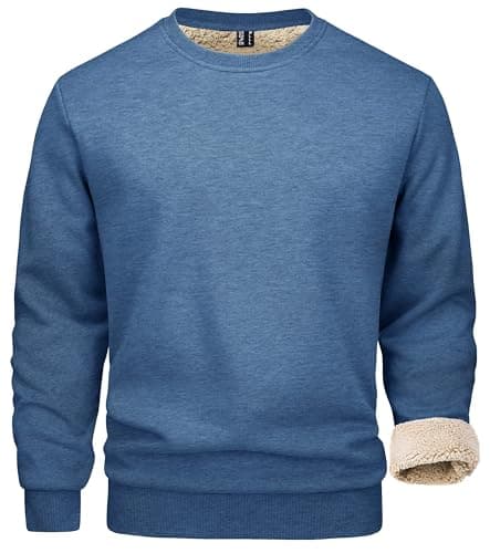 Image of MAGCOMSEN Mens Sweatshirts Round Neck Warm Underwear Baselayer Tops Mens Jumper Sweater Casual Pullover Cotton Breathable Comfy Sweatshirts Thick Baselayer Top Mens Winter T-Shirts, Grey Blue