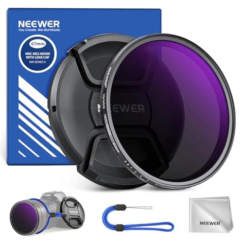 Image of NEEWER 67mm ND2-400 (1-9 Stops) Variable ND Filter with Lens Cap, Lanyard, Cleaning Cloth, Precise Neutral Density Adjustment, Fingerprint & Scratch Resistant Multicoated Optical Glass