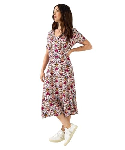 Image of Joe Browns Women's 2-in-1 Floral Print Radiant Reversible Jersey Dress, Regular, Plum, UK 8