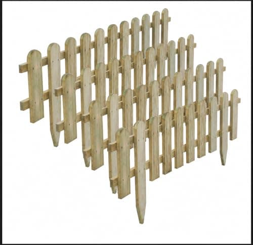 Image of FAHD TRADERS Pack of 4 Wooden Picket Fence Panels | Weather-Resistant Garden Edging | Decorative Border for Lawn, Patio, Pathway & Flower Beds | Natural Wood Finish | 40 x 99mm | Easy to Install