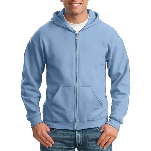 Image of DFEK Hoodies for Men UK Full Zip Up Casual Hooded Jackets With Pockets Mens Loose-fit Soft Fleece Sweatshirt Coats Comfort Outdoor Hoodie Solid Color Long Sleeve Hoody Jacket(Light Blue,3XL)