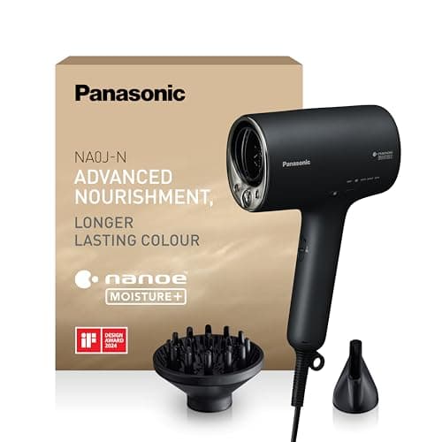 Image of Panasonic EH-NA0J-N825 Nano Hair Dryer Moisture+ Mineral Tip Concentrator & Diffuser, Intelligent Detection, Cold Hot Mode, Skin, Scalp & Tip Care, 1600 W, Black