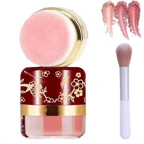 Image of 3-Piece Lazy Blush Set,Natural Cheek Rouge Powder,Long-Lasting Lightweight Blendable Matte & Glow Finish, Portable Travel Blush Kit with Makeup Brush. (Peach)