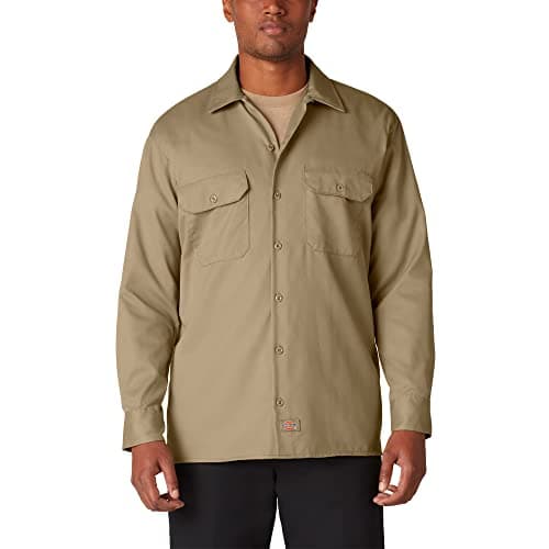 Image of Dickies Men's Work Regular Regular Fit Long Sleeve Casual Shirt, Beige (Khaki), Large