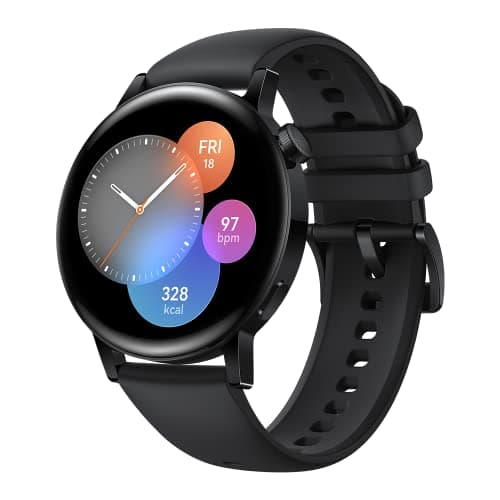 Image of HUAWEI WATCH GT 3 smartwatch, long-lasting battery life, all-day SpO2 monitoring, personal AI running coach, accurate heart rate monitoring, 100+ training modes, Bluetooth calling, Black, 46mm