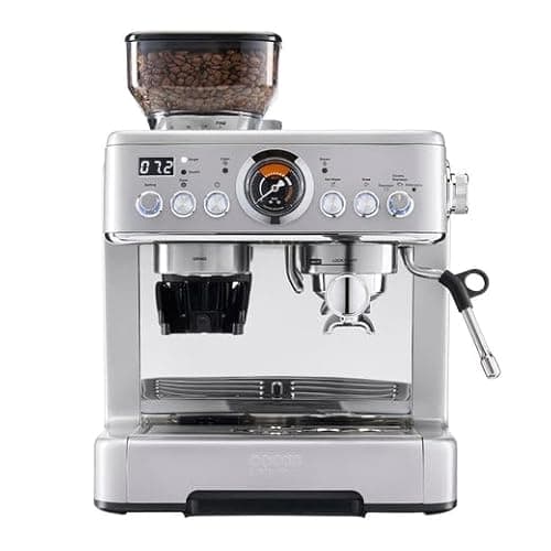 Image of Cooks Professional Bean-To-Cup Espresso Machine | 20-Bar Italian Pump Barista Style Coffee Maker with Integrated Grinder, Steam Wand, 2.6L Water Tank, Portafilter, Tamper & Milk Jug | Silver