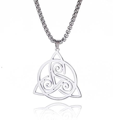 Image of UNIFT Trinity Celtic Knot Triple Spiral Necklaces for Women Stainless Steel Delicate Triskele Celtic Knot Pendant Necklace Talisman Amulet Jewelry (silver)