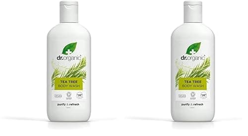 Image of Dr Organic Tea Tree Body Wash, Shower Gel, Natural, Vegan, Cruelty-Free, Paraben & SLS-Free, Recyclable & Recycled Ocean Bound Plastic, Certified Organic, 250ml, Packaging may vary (Pack of 2)