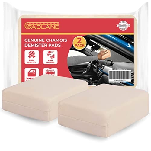 Image of GADLANE Genuine Chamois Leather Pads - 2 Pack Absorbent Chamois Leathers for Cars - Dual Purpose Demister Pad for Car Windscreen, Mirrors, Window - No Smear Chamois Leather Sponge Fog Remover (2 Pack)