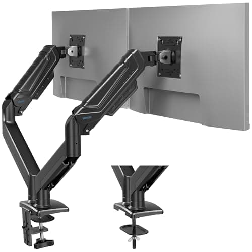 Image of BONTEC Dual Monitor Stand for 15-34 Inch Screens, Adjustable Gas Spring Monitor Arm Desk Mount, Full Motion Adjustment, VESA 75x75 100x100, C Clamp, Ergonomic for Office or Gaming, Cable Management