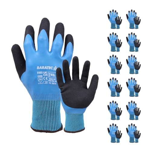 Image of Baratec 12 Pairs of Waterproof Latex Safety Gloves - Perfect Waterproof Work Gloves XL for Men & Women, Ideal for Gardening and Work Safety - Ensuring Maximum Protection - Size 10