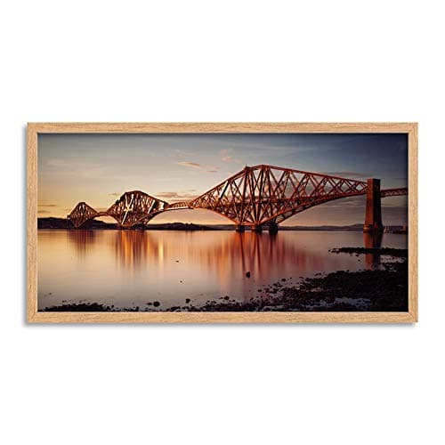 Image of Wee Blue Coo Forth Bridge Edinburgh Dusk Long Panel Framed Wall Art Print