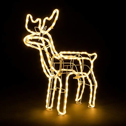 Image of Christow Christmas Reindeer Light Up Outdoor Decoration, Energy Efficient Warm White LED Rope Light, Garden Silhouette, Mains Powered (73cm x 66cm x 34cm)