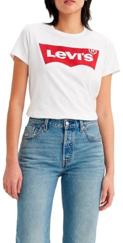 Image of Levi's Women's The Perfect Tee- Large Batwing Logo T-Shirt, Batwing White, XL