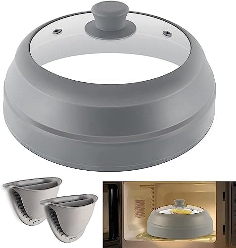 Image of Microwave Cover, Glass Microwave Splatter Cover, 10.5 Inch Collapsible Microwave Splatter Ventilated Cover with Silicone Handles, Microwave Plate Cover for Food, Silicone Splatter Guard Lid BPA-Free