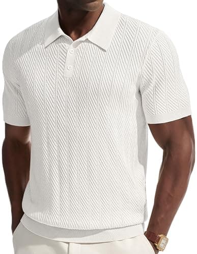 Image of PJ PAUL JONES Men's Polos Short Sleeve Knitted Polo Shirts Golf Tops White XXL