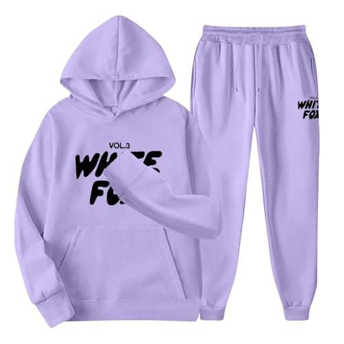 Image of NSICBMNO Girls 2 Piece Outfits Gym Sets, Tracksuit Kids Full Set Pullover Hoodie Wide Leg Joggers Lounge Set Travel Outfit, Long Sleeve Sweatshirt Baggy Sweatpants Track Suits 4-5 Years, Purple