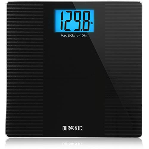 Image of Duronic Body Scales BS203 Measures Body Weight in Kilograms, Pounds and Stones | Black Non-Slip Design Step-On Activation Bathroom Scales Precision Sensors XL Digital Display 200kg Capacity (Black)