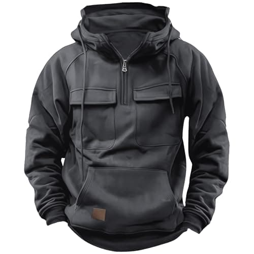 Image of Hello MrLin Grey Cargo Hoodies For Men UK Tactical Sweatshirt Zip Up Hoodies Workout Gym Men Fashion Outdoor Work Hoodie Sweatshirts