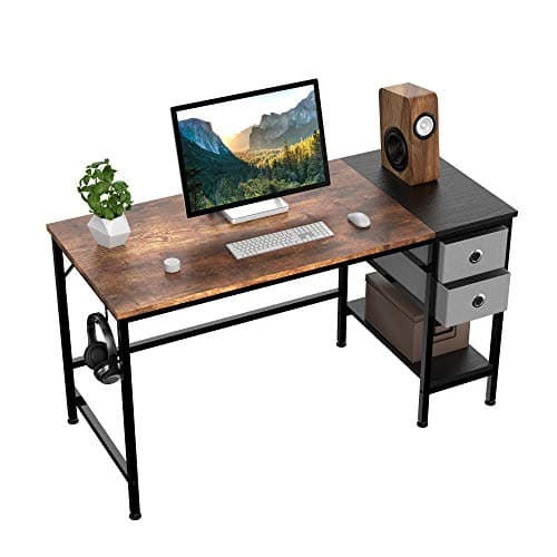 Image of HOMIDEC Computer Desk, Office Work Writing Desk with Drawer and Headphone Hook for Student and Worker, Laptop Table with Shelves, Modern Style Desks for Bedroom, Home, Office(100x50x75cm)