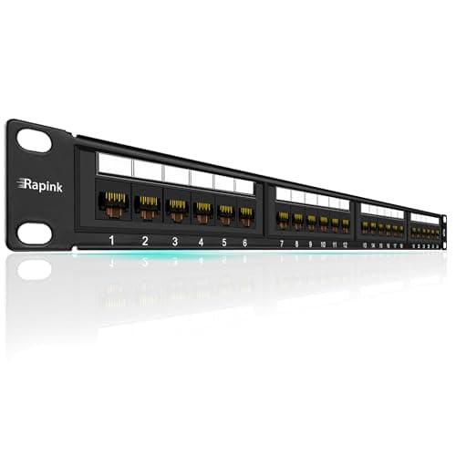 Image of Patch Panel 24 Port Cat6 10G Support, Rapink Network Patch Panel UTP 19-Inch, Wallmount or Rackmount 1U Ethernet Patch Panel Punch Down Block for Cat6, Cat5e, Cat5 Cabling