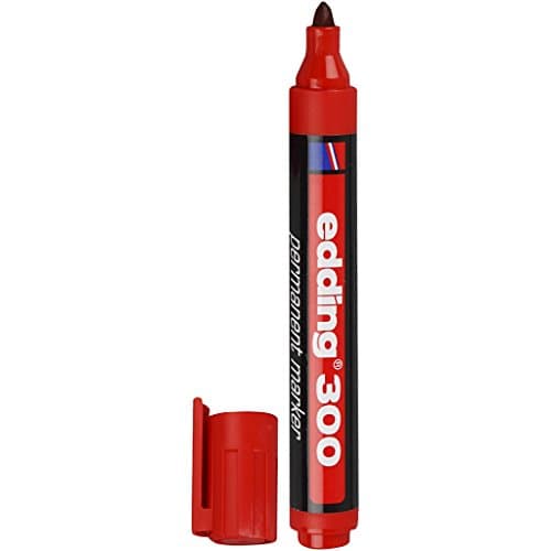 Image of edding 300 Permanent Marker - Red - 1 Pen - Round Tip 1.5-3 mm - Waterproof, Quick-Drying, Smear-Proof Pens - for Cardboard, Plastic, Glass, Wood, Metal and Fabric