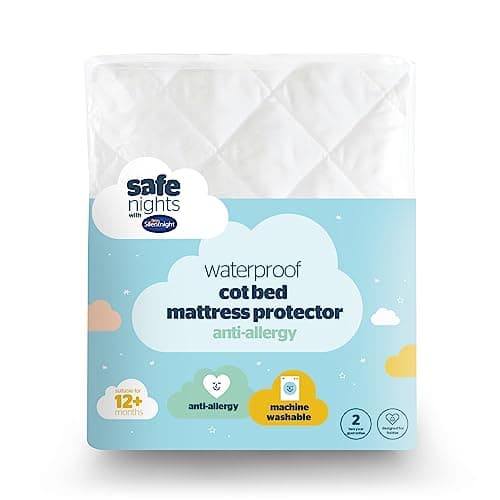 Image of Silentnight Safe Nights Cot Bed Waterproof Mattress Protector 140 x 70 cm - Quilted Toddler Bed Protector Pad Anti-Allergy Soft Touch Breathable Comfortable - Machine Washable - 140 x 70cm