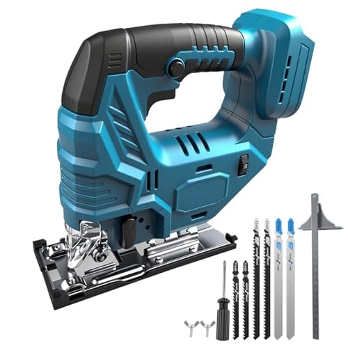 Image of Cordless Jigsaw for Makita 18V, 800W Brushless Electric Orbital Jigsaw with Led Light, 5 Variable Speed, ±45° Bevel Cutting Angle, 6Pcs T-Shank Blades for Wood Plastic Metal (No Battery)