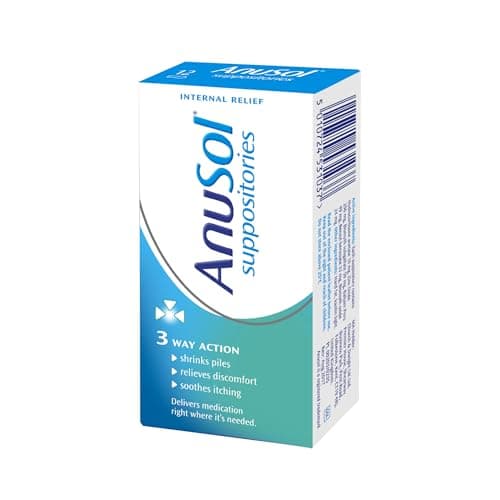 Image of Anusol, Suppositories Treatment for Haemorrhoids Shrinks Piles Relieves Discomfort and Soothes Itching, 12 Suppositories