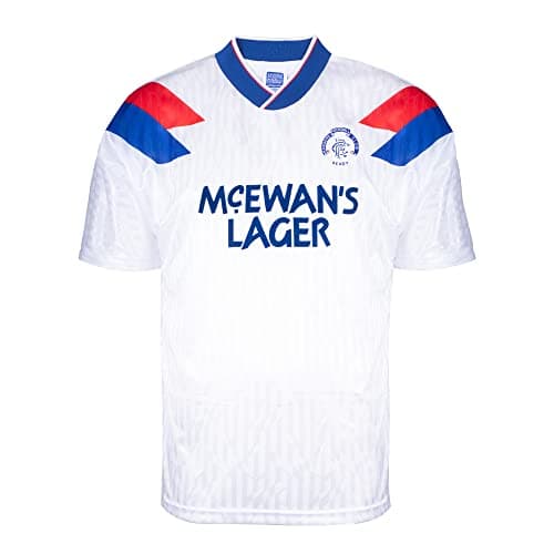 Image of Score Draw Rangers 1990 Away Retro Football Shirt White Large Polyester