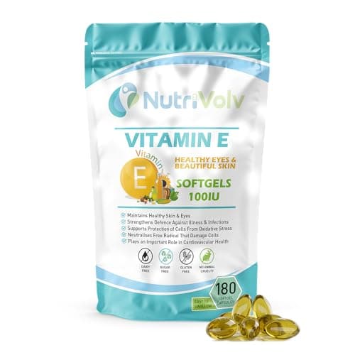 Image of Nutrivolv Vitamin E 100IU - 180 Softgels | Antioxidant Supplement for Skin Support & Cell Protection | Helps Reduce Oxidative Stress, Promotes Healthy Skin & Immune Support