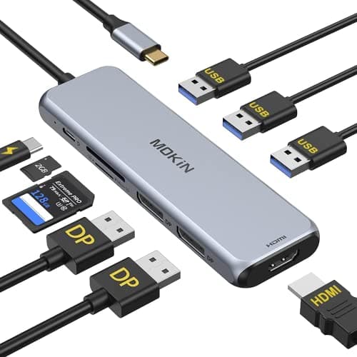 Image of USB C Docking Station Dual DisplayPort, 9 in 1 Laptop Docking Station Dual Monitor Adapter USB C Hub with 2 DP, HDMI, 3 USB 3.0, PD 100W, SD/microSD for Dell/HP/MacBook/Surface