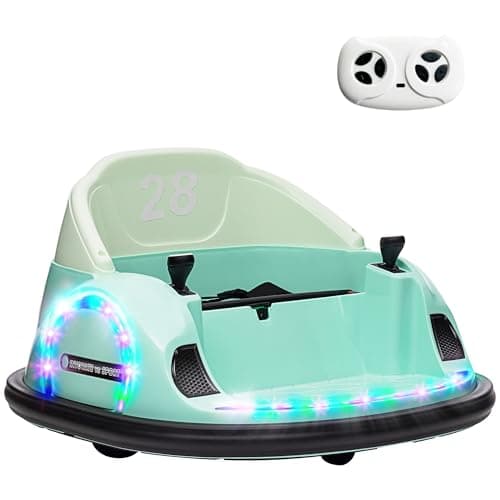 Image of AIYAPLAY Kids Bumper Car 12V Waltz Car Ride on Toy 360° Rotation with Remote Control, Dual Joystick, Music, USB, LED Lights, Horn, for Ages 1.5-5 Years, Green