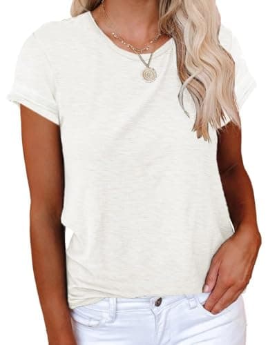 Image of Cicy Bell Women's T-Shirt Crewneck Short Sleeve Shirts Loose Casual Summer Tees Basic Cotton Tops White M