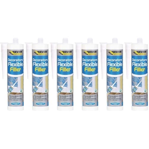 Image of Decorators Flexible Filler, White, Acrylic Paste, 290ml Cartridge, Paintable, Interior and Exterior, Pack of 6