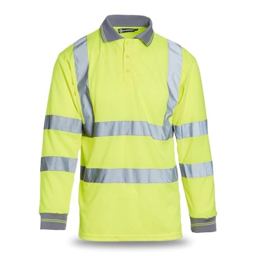 Image of Blackrock Hi-Vis Long Sleeve Polo Shirt, Yellow T-Shirt, Work Utility & Safety Clothing, High Viz, Work Tops, Clothing PPE Workwear, Birds Eye Polyester, Breathable, Class 3 Certified, Size Large