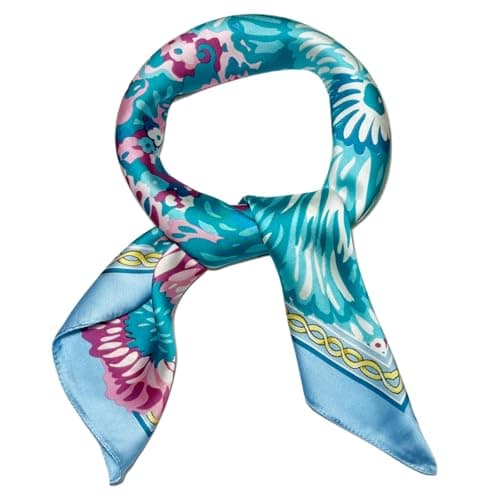 Image of WESTEND CHOICE Square Satin silk Scarves Printed Neck Scarf 50s Retro Women Scarf Lightweight Silky Bandana Wrap women's scarves 70 x 70 cm (Light blue)