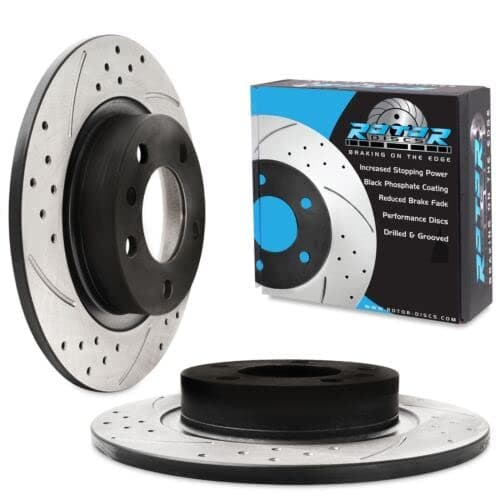 Image of Direnza Rear Grooved Drilled 264mm Brake Discs Compatible with Vauxhall Opel Corsa D Cdti 1.6 Vxr T