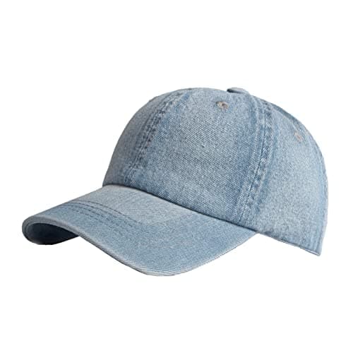 Image of HugeDE Unisex Denim Baseball Hats Adjustable Casual Baseball Caps Trucker Dad Hat Outdoor Sports Cap Summer Sun Hats for Men Women Light Blue