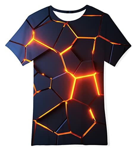 Image of Kids4ever 6-8 Years Kids Boys&Girls T-Shirts Realistic 3D Colorful Geometry Design Black Tee Shirts Summer Graphic Short Sleeve Play Shirt Tops