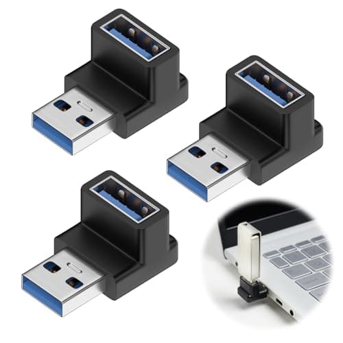 Image of 3PCS USB 3.1 90°Angle Adapter, Up and Down Angle 90 Degree USB 3.1 Type A Male to USB-A Female Coupler Adapters, Support 3A Charging OTG Data Transfer, Compatible with All USB Interface Devices