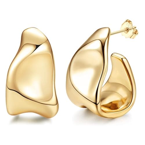 Image of Adramata Chunky Gold Earrings - Sterling Silver & 14K Gold Plated Hoop & Huggie Teardrop Statement Earrings