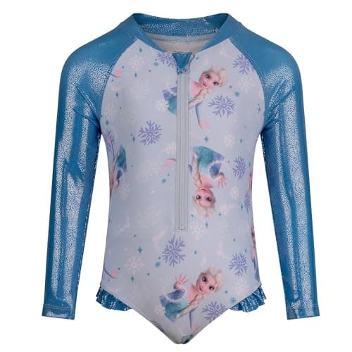 Image of Disney Frozen Elsa Girls Long Sleeved Swimsuit/Surfsuit, Frozen, 4-5 Years, Blue