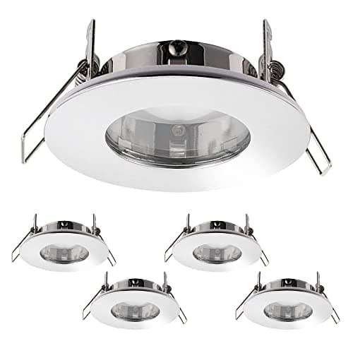 Image of National Lighting Fire Rated LED Downlight Fittings - Round Ultra Slim, Chrome Downlights for Ceiling - IP65 Rated Bathroom Spotlights - 7W 240V LED GU10 (Not Included) - Pack of 4