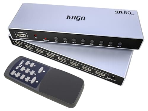 Image of KAGO HDMI Switch 8 in 1 Out 4K@60Hz,8 Ports HDMI Splitter with Remote,HDMI Selector Switcher Box Hub HDR HDCP 3D, Aluminum Premium Quality, Compatible with PS5/4 Xbox Roku Fire Stick Apple TV