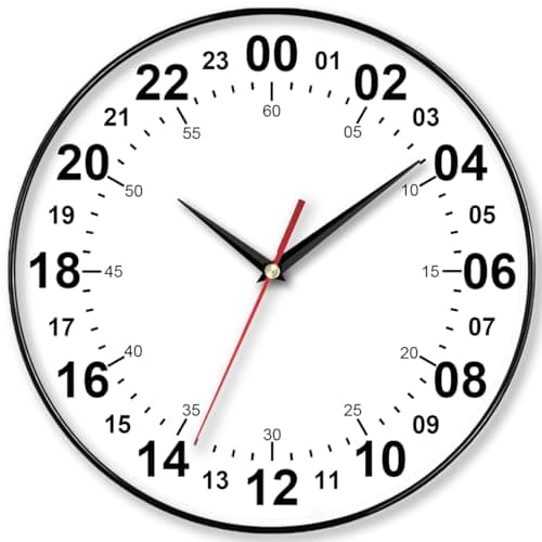 Image of GAUBOS 24 Hour Wall Clock 12 Inch Round Wall Clock Easy to Read White Dial Modern Simple Style Decor Clock for Home/Office/Kitchen/Bedroom/Living Room, 24HWC03