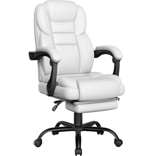 Image of Yaheetech Executive Office Chair with Footrest Ergonomic Desk Chair High Back Lumbar Support Computer Chair Armrest Upholstered Gaming Chair for Home Office White